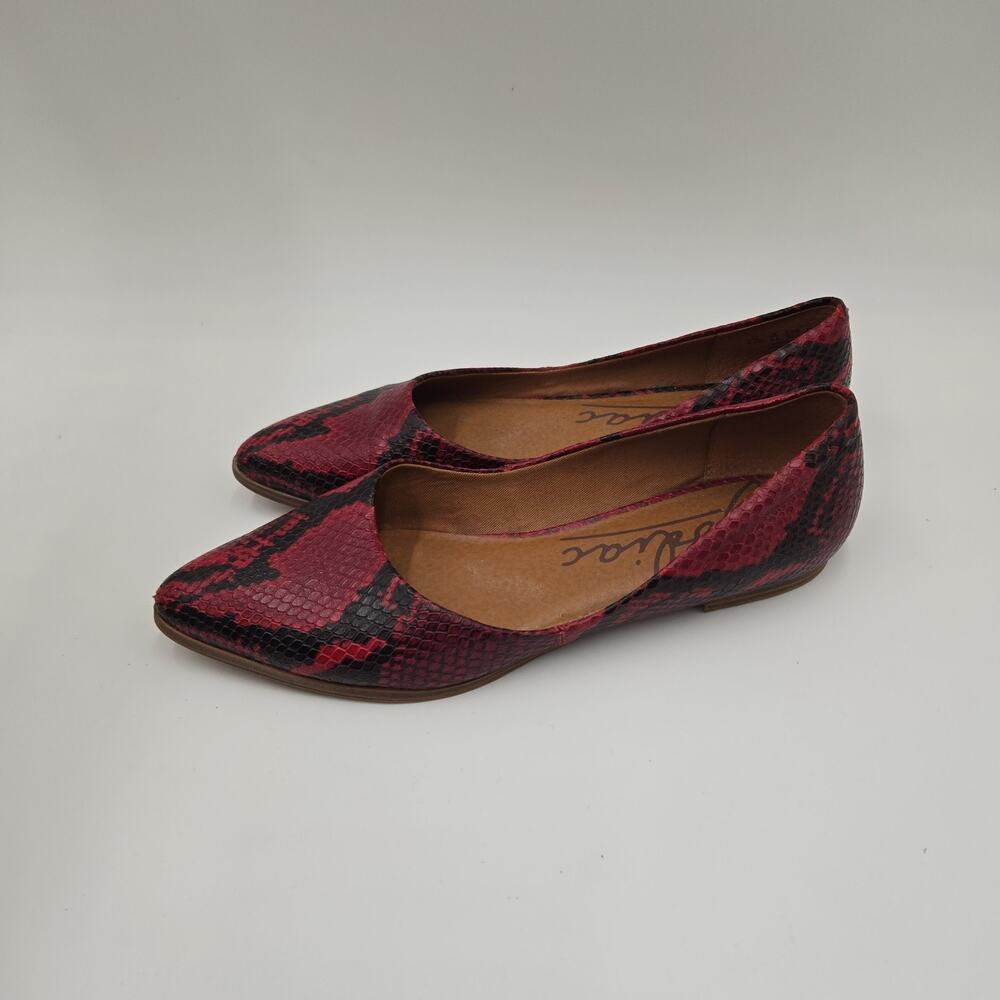 Zodiac Hill Leather Ballet Flats Womens 8.5 Snakeskin Print Red Mobwife Boho - Picture 3 of 6